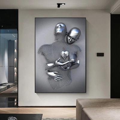 3D картина с сердцем, серым искусством на холсте, металлическая статуя,  фотография стены для гостиной, домашний декор | AliExpress