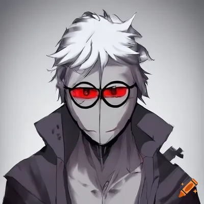 Anime-style artwork of hank from madness combat with white hair on Craiyon