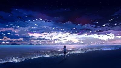 Download wallpaper 2048x1152 anime girl, seashore, beach, art, dual wide  2048x1152 hd background, 22655