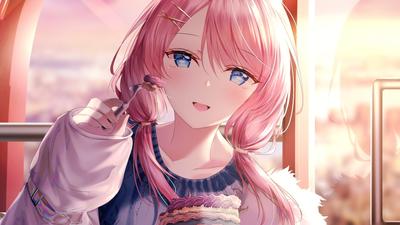 Download wallpaper 2048x1152 cute, anime girl, beautiful, eating cake, dual  wide 2048x1152 hd background, 23915