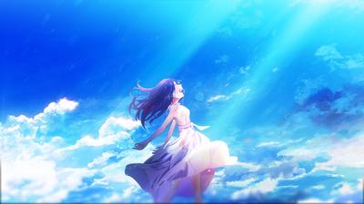 sky, white dress, anime girls, anime, blue, cyan | 2048x1152 Wallpaper -  wallhaven.cc