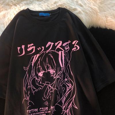 Футболка женская оверсайз в стиле аниме, свободная рубашка с графическим  принтом в стиле Харадзюку, мультяшная … | Aesthetic t shirts, Harajuku anime,  Womens shirts