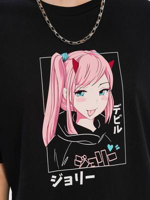 Хлопковая футболка с принтом аниме, цвет: черный купить в интернет-магазине  ТВОЕ, арт.85437