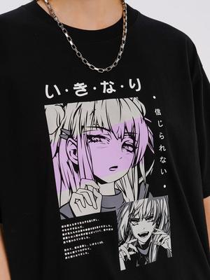 Хлопковая футболка с принтом аниме, цвет: черный купить в интернет-магазине  ТВОЕ, арт.96984