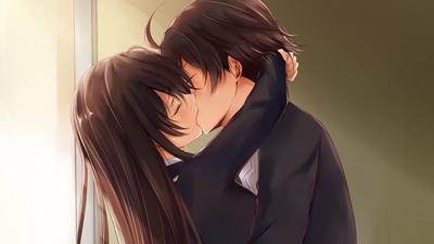 аниме пара влюблена и целует друг друга Фон Обои Изображение для бесплатной  загрузки - Pngtree
