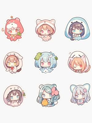 Kawaii Anime girls\" Sticker for Sale by LittlePunctShop | Redbubble