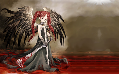 Обои на рабочий стол Девушка- ангел аниме с кровавым карающим мечом, обои  для рабочего стола, скачать обои, обои бесплатно