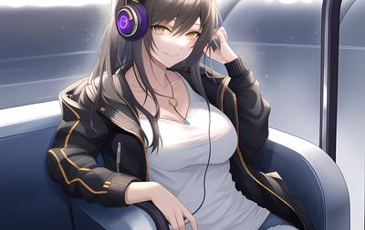 cute anime girl listening to music Stock Illustration | Adobe Stock