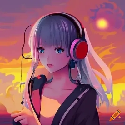 Beautiful anime girl, listening to lofi hip hop music with headphones,  generate ai 24401325 Stock Photo at Vecteezy