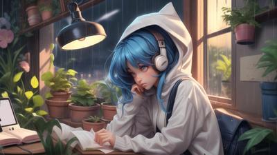 futuristic anime style girl listening to music with headphones. Neural  network AI generated 23469322 Stock Photo at Vecteezy