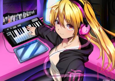 Digital art of an anime girl listening to music on Craiyon