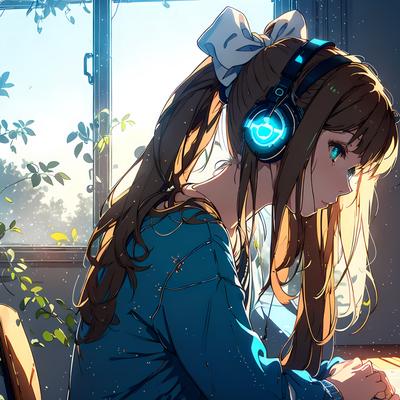 Anime Girl Listens Music On Headphones, Portrait Of Teenager, Illustration,  Generative AI. Little Girl With Long Hair. Concept Of Playlist, Technology,  Face, School, Japan, Cartoon, Student. Stock Photo, Picture and Royalty Free