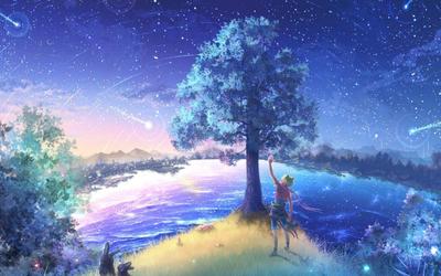 аниме, арт, природа, ночь, небо, звёзды | Anime scenery, Anime wallpaper,  Anime backgrounds wallpapers