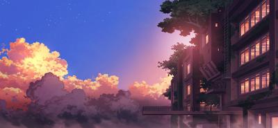сгенерированный аниме пейзаж с небольшим деревянным жилым домом на берегу  озера, окружённым скалистыми горами против облаков Иллюстрация штока -  иллюстрации насчитывающей идиллично, художничества: 279295491