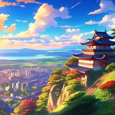 Красивый аниме-пейзаж с небом и облаками, аниме пейзаж, аниме сельский  пейзаж, аниме пейзаж обои, аниме красивая сцена мира - SeaArt AI