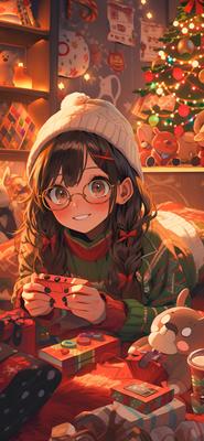 Joyful Anime-Style Festive Woman in Red Christmas Outfit | AI Art Generator  | Easy-Peasy.AI