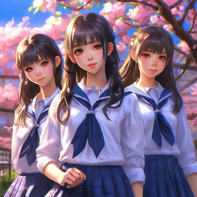 Аниме-школьницы, японская школьная …» — создано в Шедевруме
