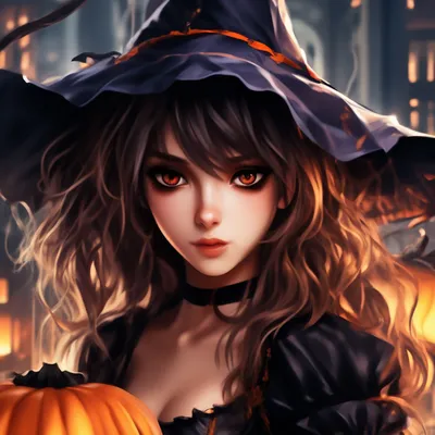Девушка на Хеллоуин в стиле аниме» — создано в Шедевруме