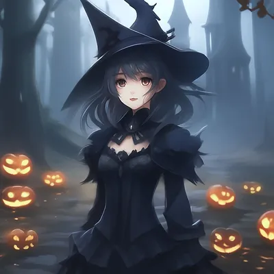 Девочка на Хэллоуин в стиле аниме.…» — создано в Шедевруме