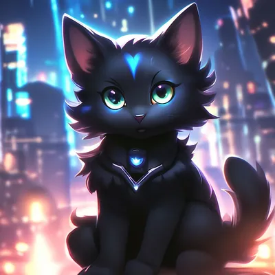 Милый чёрный аниме котик» — создано в Шедевруме
