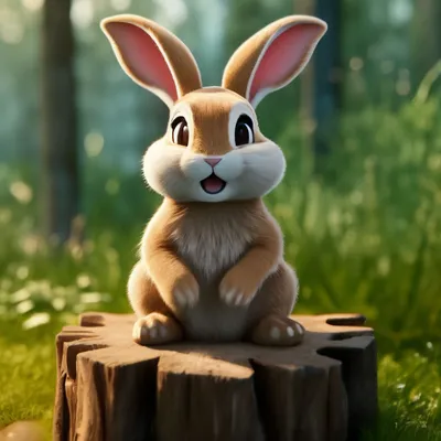 Аниме кролик happy сидит на пне» — создано в Шедевруме
