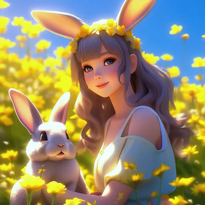 Солнечный луг девочка кролик аниме …» — создано в Шедевруме