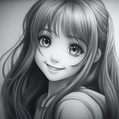Девушка аниме, нарисованная карандашом…» — создано в Шедевруме