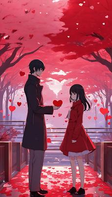 влюбленная пара аниме на красном фоне Обои Изображение для бесплатной  загрузки - Pngtree