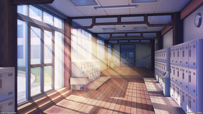 Side view of a school hall rendered in anime style on Craiyon