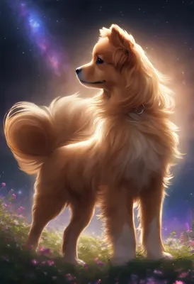 Аниме Звездное поле，щенок，хвост и иди счастливо，Появляются собаки，Четкость  4K，Аниме Собаки，Стиль живописи исцеляет сам себя - SeaArt AI