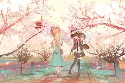 Скачать обои любовь, цветы, настроение, нежность, япония, весна, аниме,  сакура, раздел прочее в разрешении 1152x864