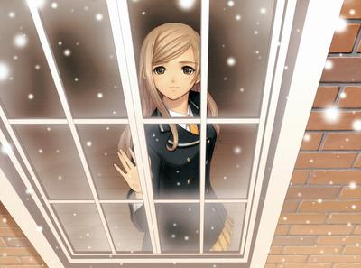 Скачать обои снег, зима, аниме, окно. девушка, snow разрешение 1920x1200  #12160