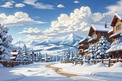 зимняя сцена в стиле аниме из домов и заснеженных деревьев с облачным  небом, зимняя сцена, зимний фон, аниме зима фон картинки и Фото для  бесплатной загрузки