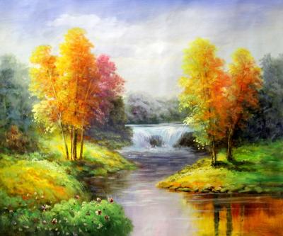 Картина маслом \"Пейзаж с горным ручьем\" — В интерьер