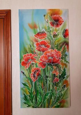 Батик, картина \"Маки\" | Poppy flower art, Batik art, Silk painting