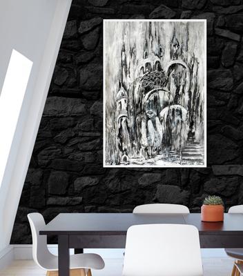 Черно белый постер для интерьера принт картины с ангелом