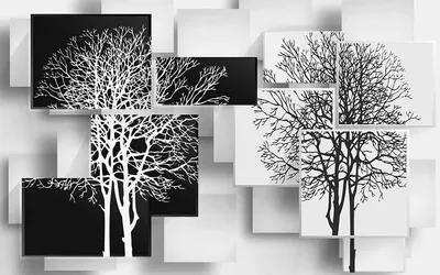 Деревья в стиле модерн\" Фотообои на стену. Чёрно-белое. Картина. Купить.