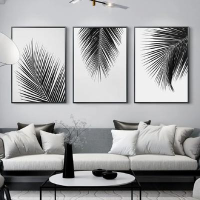 Скандинавские минималистичные черно-белые листья холщовые картины  тропические растения плакаты печать настенные художественные картины  гостиная домашний декор | AliExpress