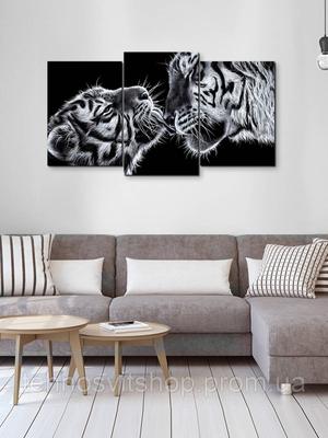 Модульная картина Декор Карпаты в гостиную спальню для интерьера Черно-белые  тигры 53x100 с TT, код: 7008826 (ID#1957038260), цена: 649 ₴, купить на  Prom.ua