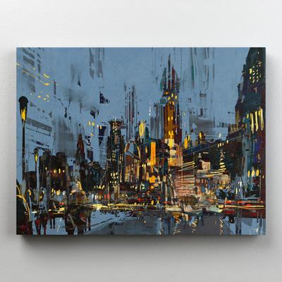 Интерьерная картина на холсте \"Городской пейзаж - ночной город Нью Йорк\"  размер 60x45 см - купить по низкой цене в интернет-магазине OZON (541042229)