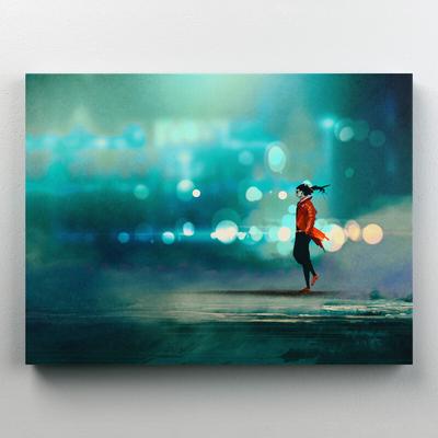 Интерьерная картина на холсте \"Красивая девушка в красном жакете на фоне  голубого света\" размер 40x30 см - купить по низкой цене в интернет-магазине  OZON (552702684)