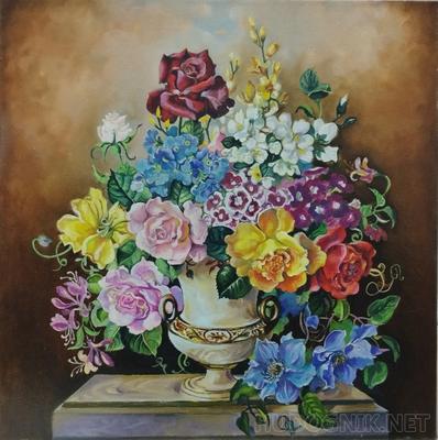 Картина букет цветов “Цветочное Изобилие” холст, масло • современные  художники