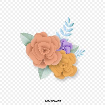 Элегантная вырезка из бумаги ручной работы трехмерная с цветами из роз PNG  , листья, цветочный цветок, цветок PNG картинки и пнг PSD рисунок для  бесплатной загрузки