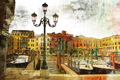 Картины Венеция \"Рисунок катера у причала с эффектом потёртости\" - арт  007004000 | Купить в интернет-магазине Фото в дом - Фото в дом
