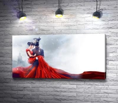 Картина \"Офицер держит на руках девушку в красном платье\" |  Интернет-магазин картин \"АртФактор\"