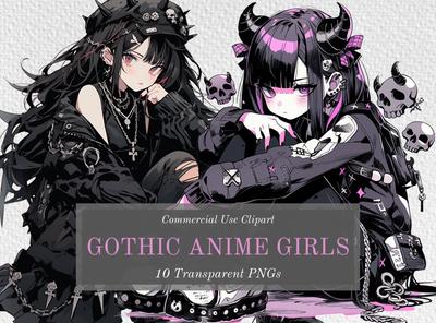 Gothic Anime Girl Clipart Bundle Sitting Pose 10 Transparent Background  Pngs for Commercial Use Digital Download - Etsy