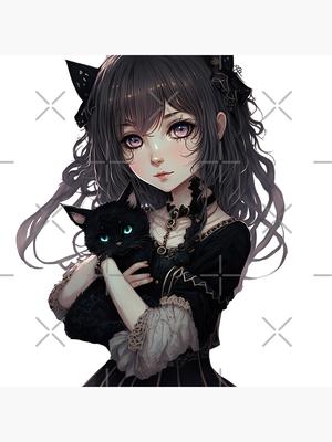 Cute gothic anime girl with her goth cat kawaii Japanese style cool design\"  Photographic Print for Sale by AnimalArtPhotos | Redbubble