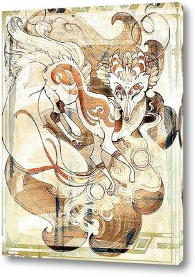 Зима в Киото\", картина в стиле японской живописи тушью, шелковый свиток  (100x40 см) в магазине «BsshkaArt - японская живопись» на Ламбада-маркете