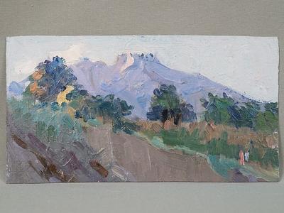 Вид горы Ай-Петри и предгорий зимой * пейзаж * рисунок