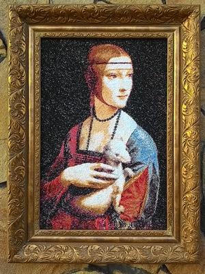 Интерьерная картина «Дама с горностаем» из янтаря и ценных пород дерева  купить с доставкой